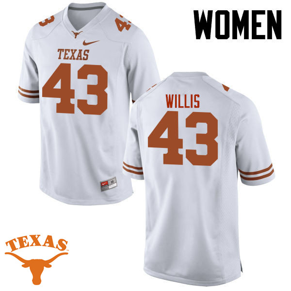 Women #43 Robert Willis Texas Longhorns College Football Jerseys-White